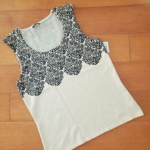 Silk/ Cashmere Black and Cream Floral Tank Top